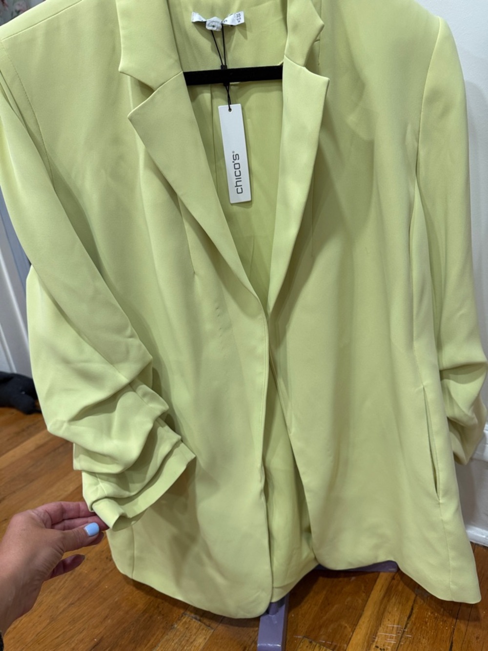 NWT - Chico's Lime Green Open-Front Blazer with Ruched Sleeve -Size 2.5